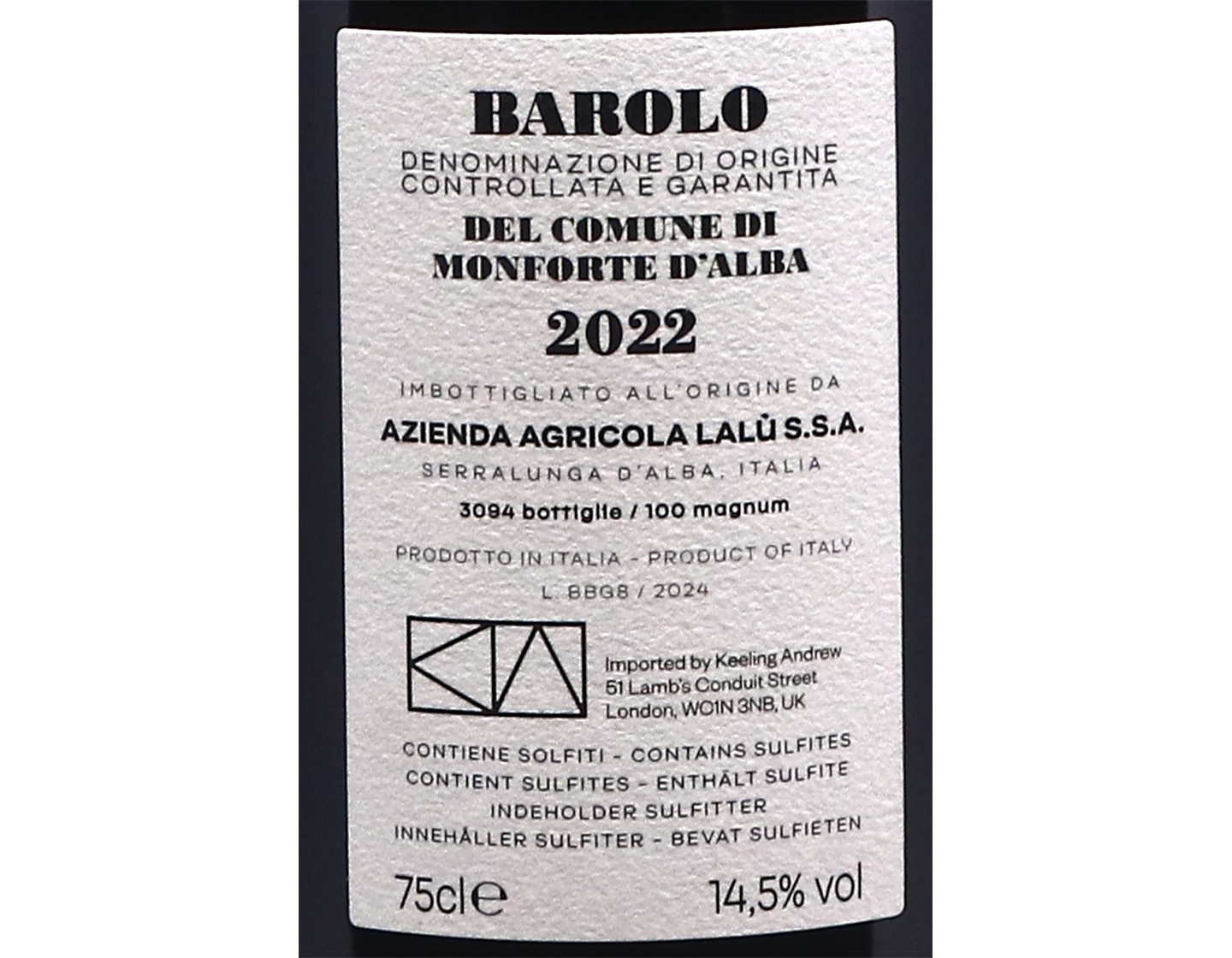 Barolo del Comune di Monforte d'Alba,Lalu 2022