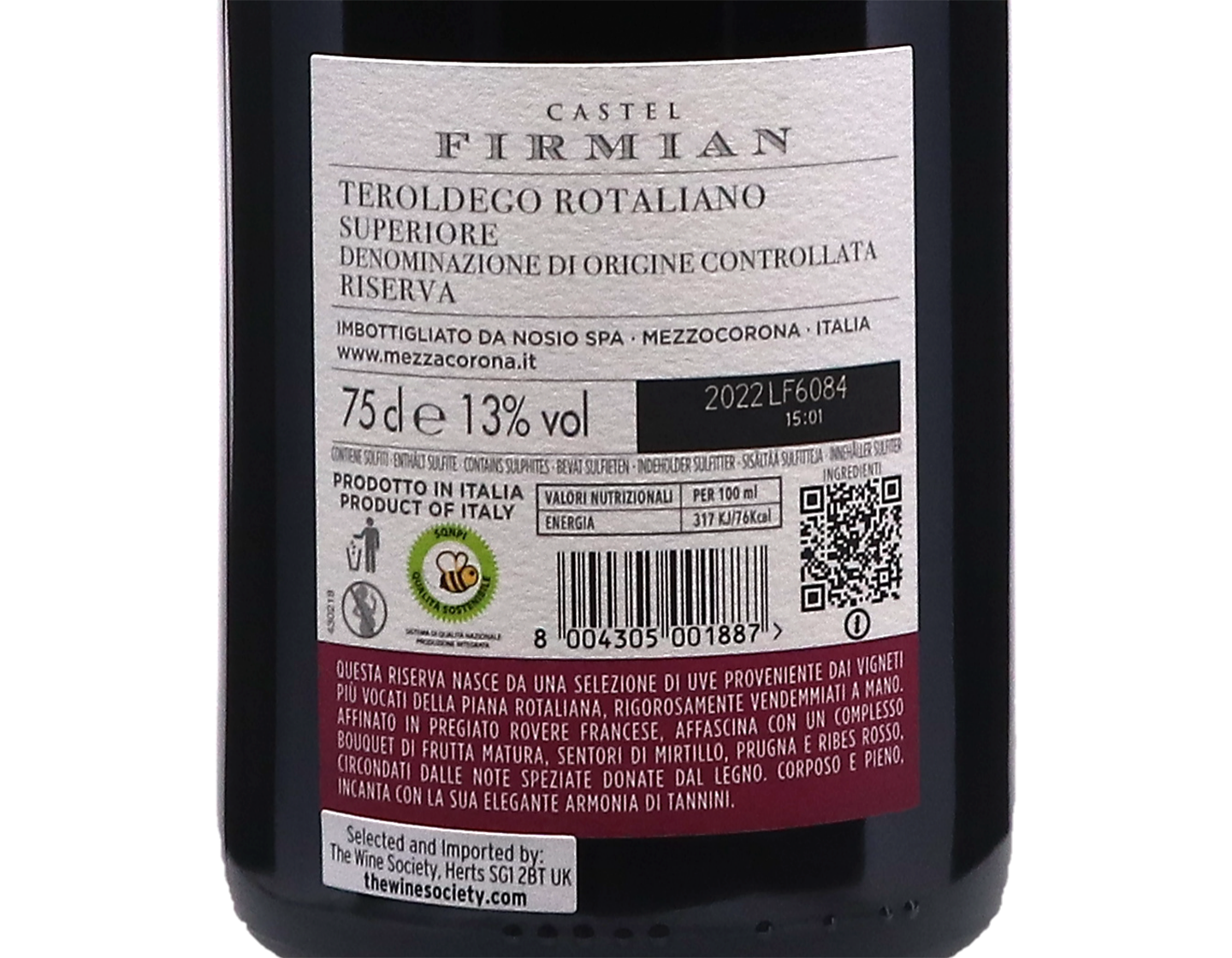 Teroldego Rotaliano Castel Firmian Mezzacorona 2022