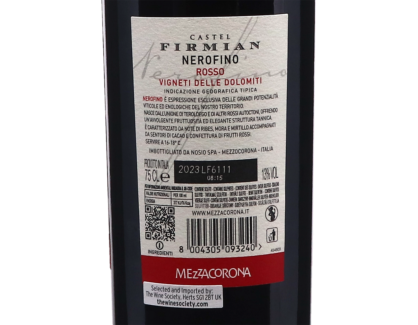 Nerofino Rosso Vigneti delle Dolomiti, Castel Firmian 2023