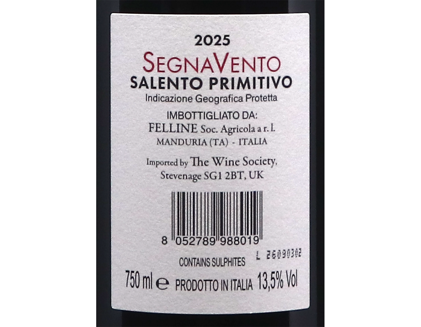 Tarantino Primitivo Segnavento Pervini 2025