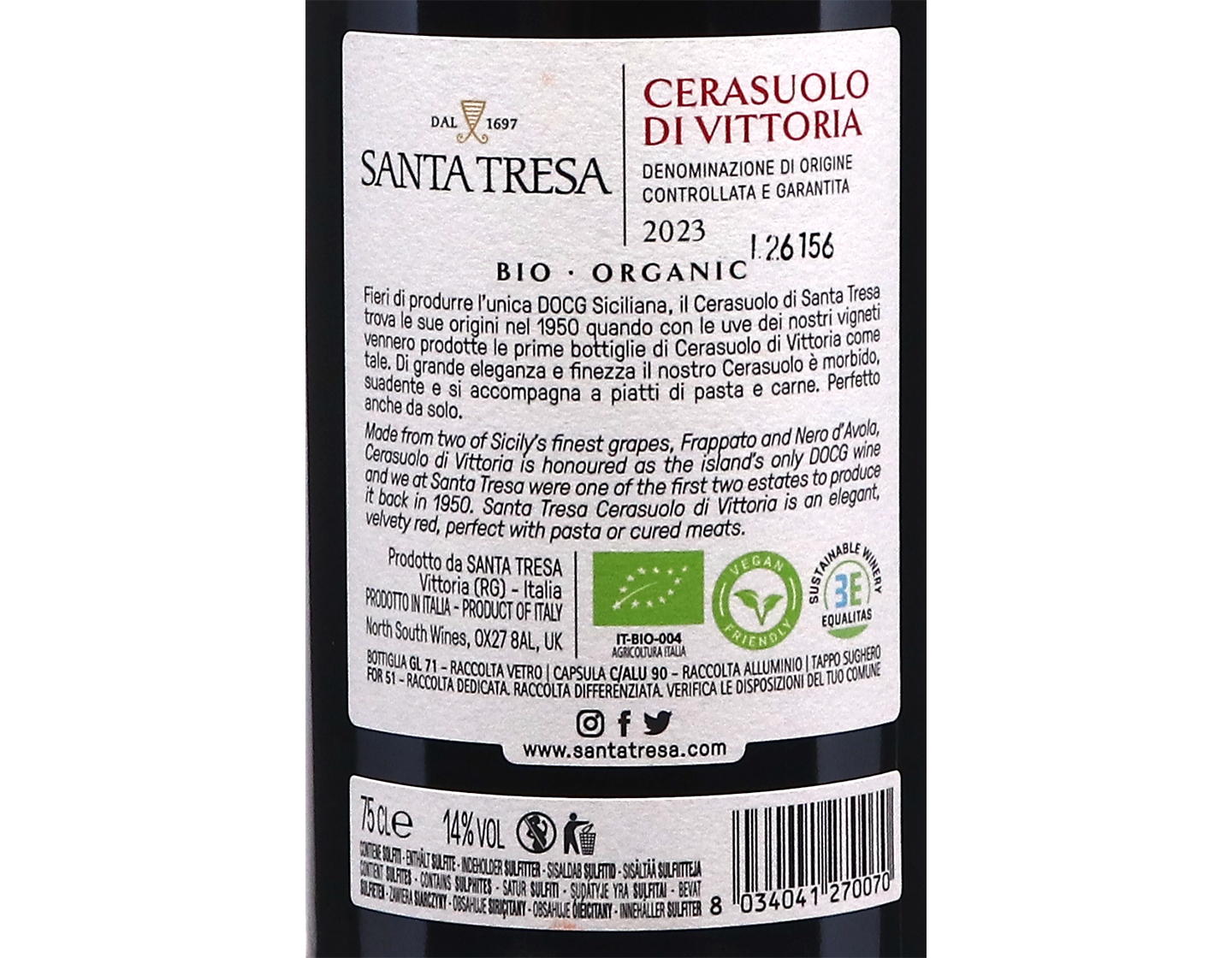 Santa Tresa Cerasuolo di Vittoria 2023 ORGANIC