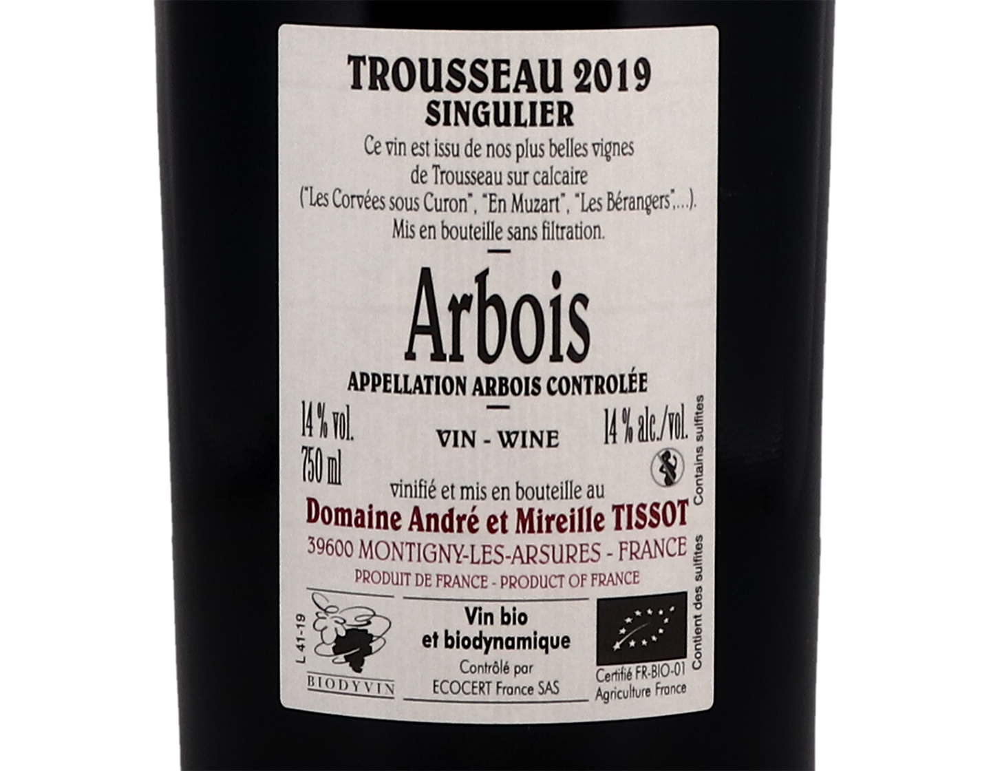 Arbois Rouge, Trousseau, Singulier, Domaine Tissot, 2019
