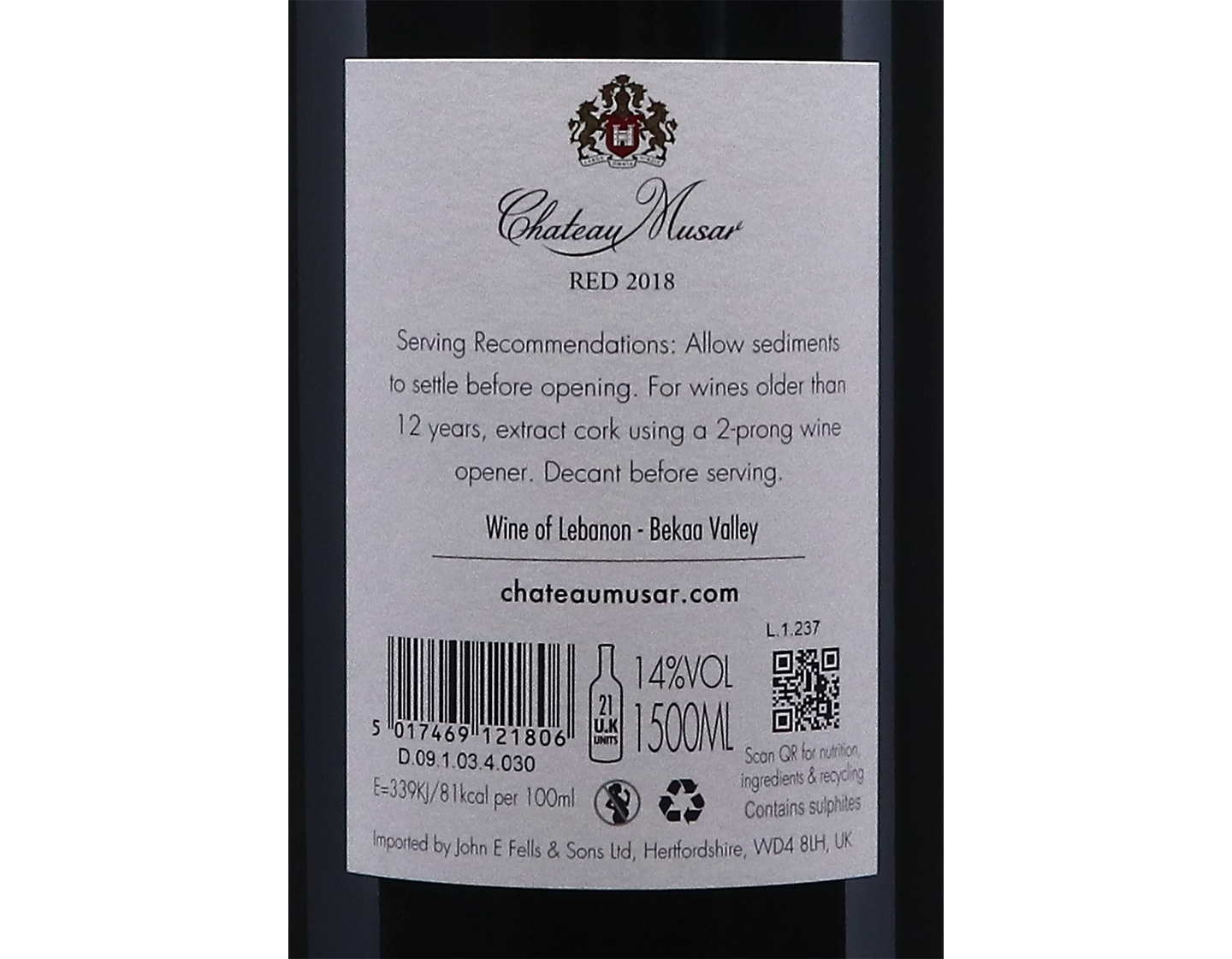 Magnum of Chateau Musar 2018
