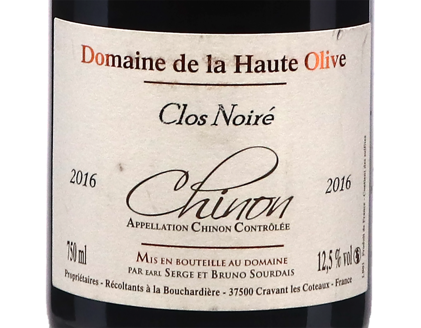 Chinon Le Clos de Noire Domaine de la Haute Olive 2016
