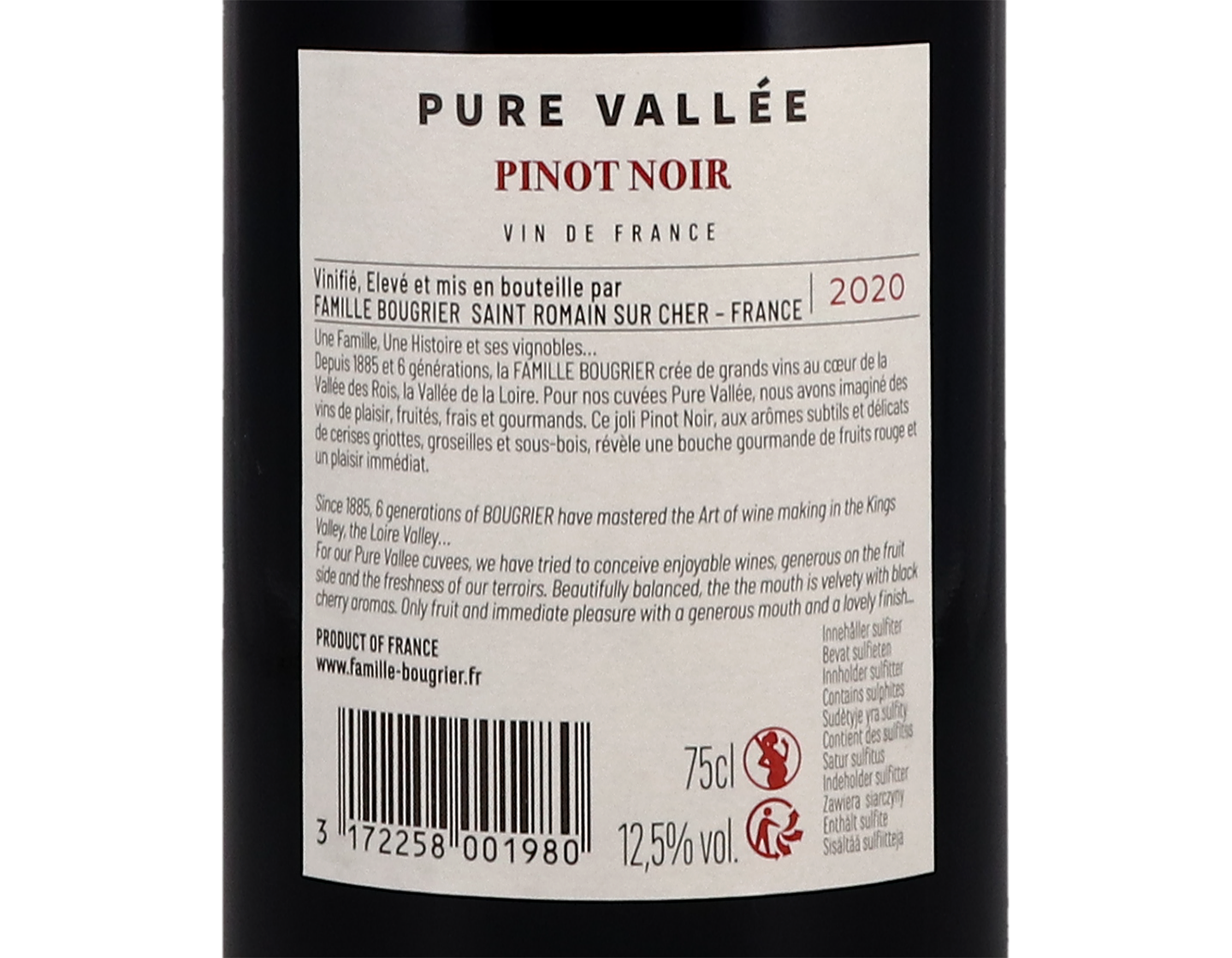 Pinot Noir 'Pure Vallée' Vin de France, Famille Bougrier 2020