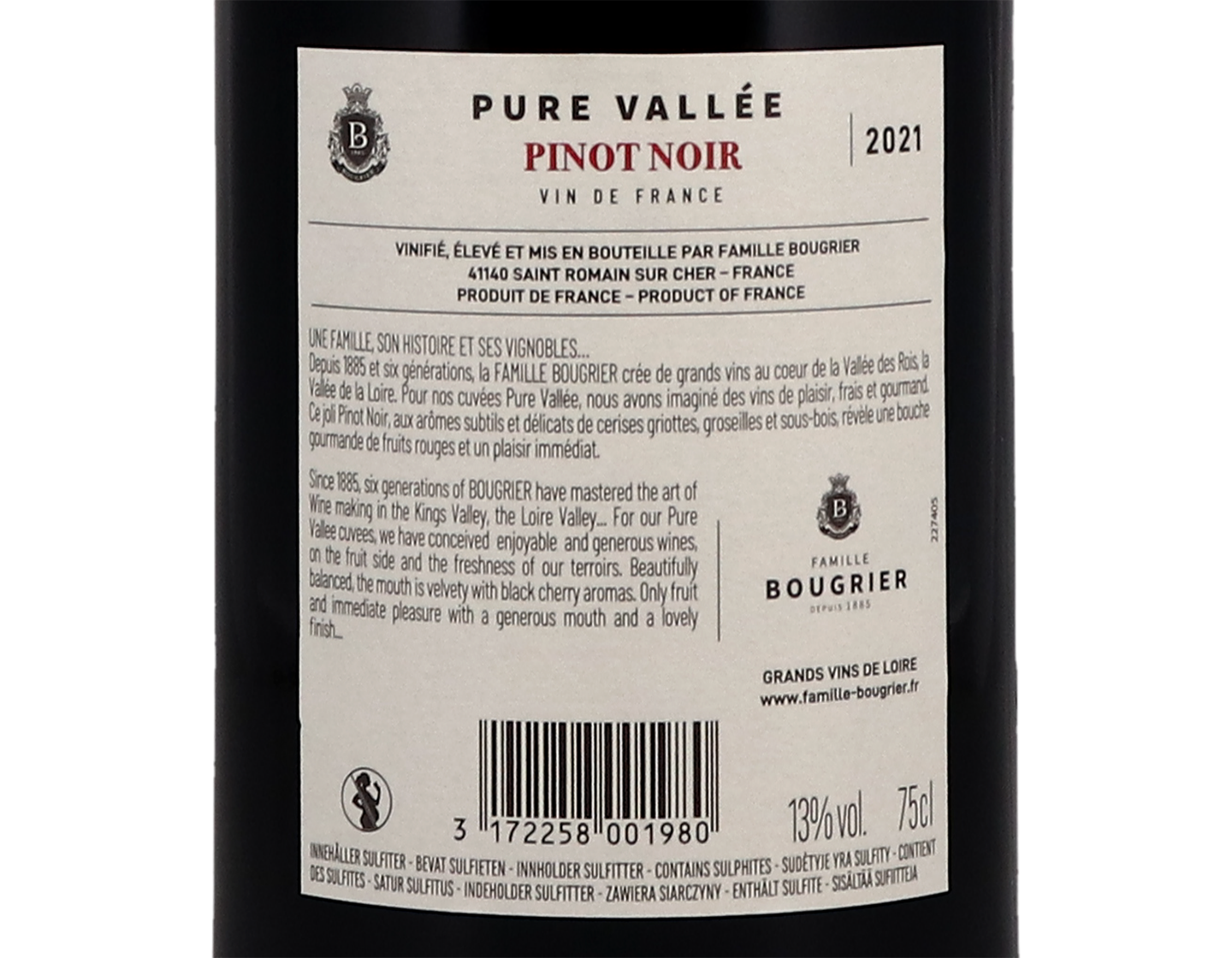Pinot Noir Pure Vallee Vin de France Famille Bougrier 2021