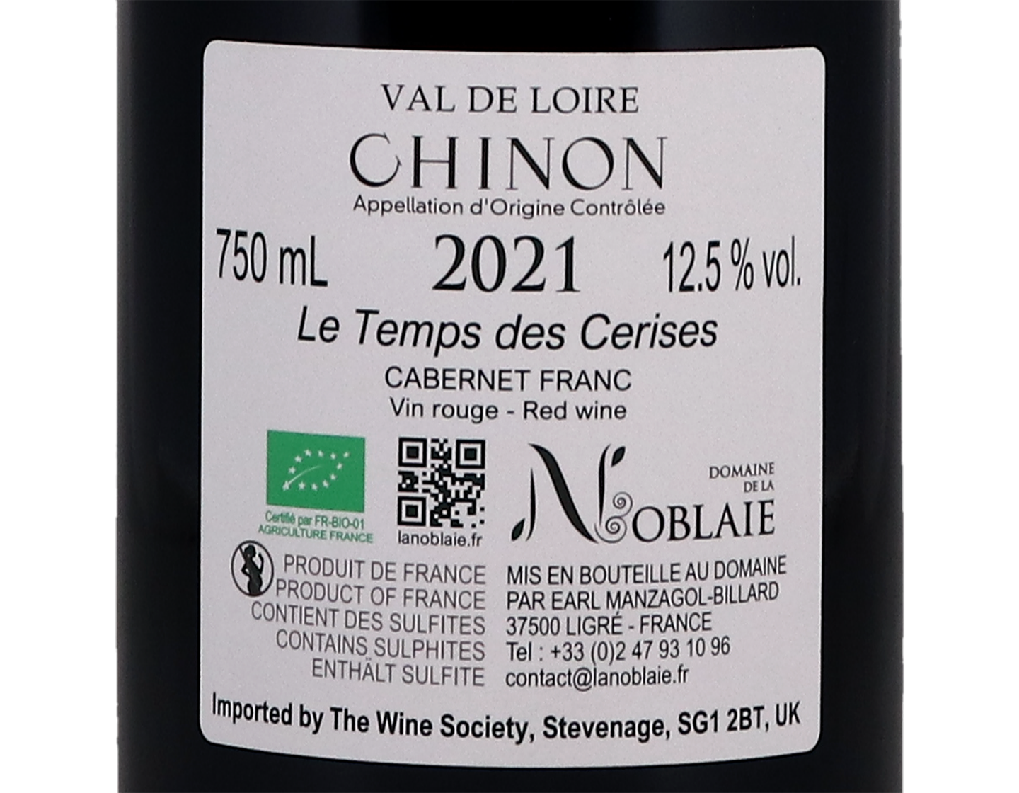 Chinon Temps des Cerises Domaine de la Noblaie 2021 ORGANIC