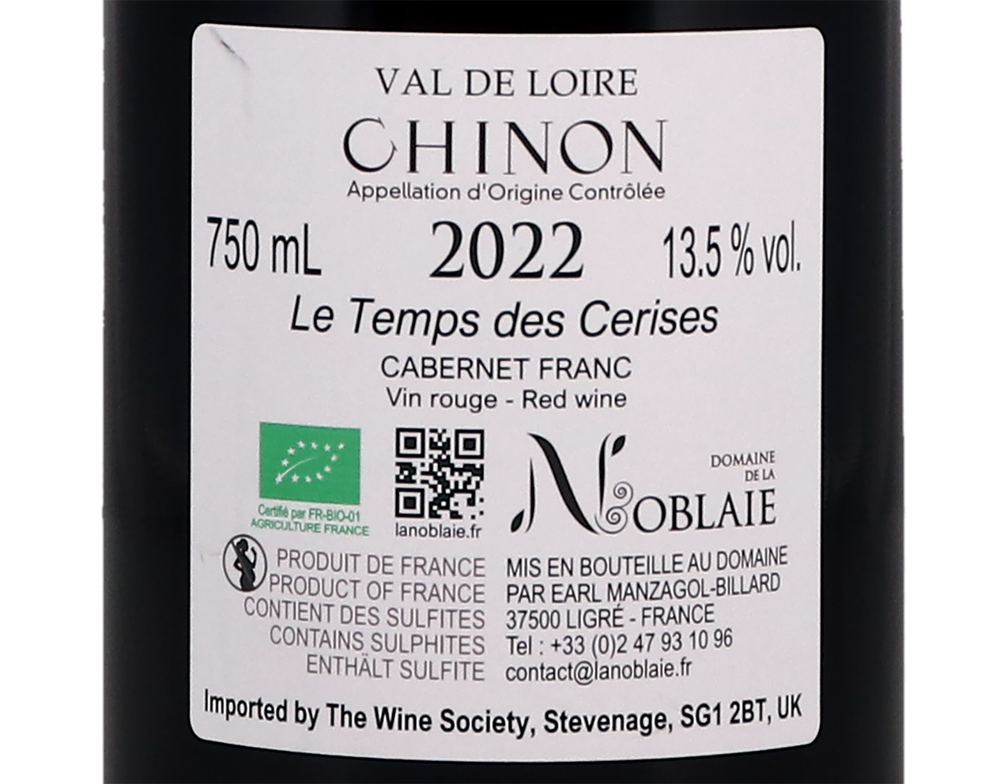 Chinon Temps des Cerises Domaine de la Noblaie 2022