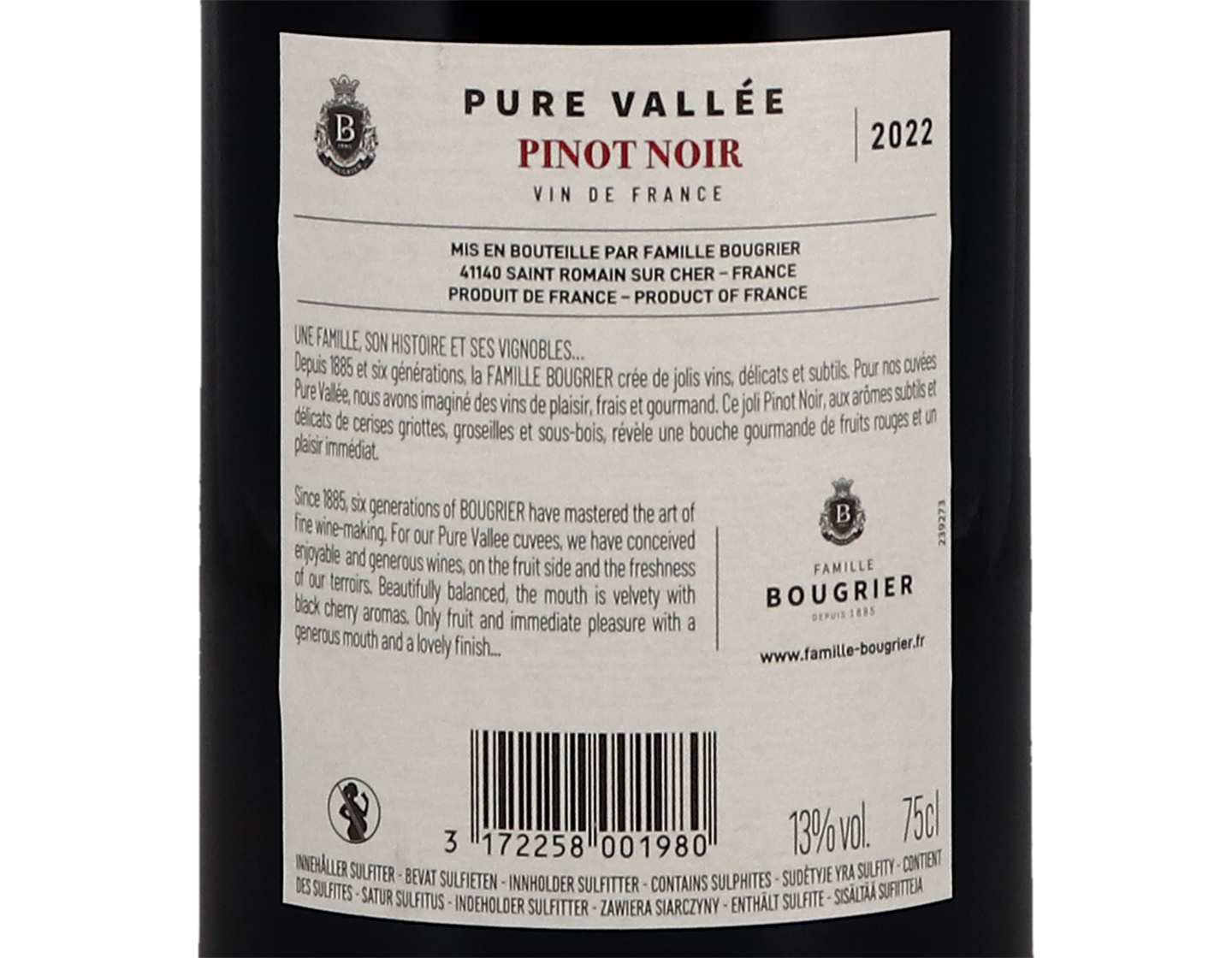 Pinot Noir Pure Vallee Vin de France Famille Bougrier 2022