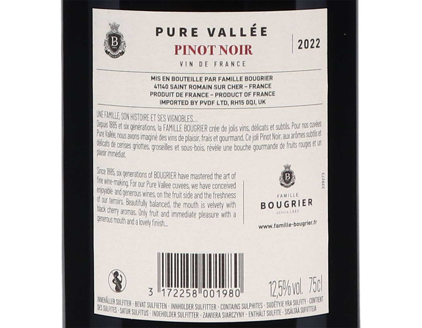 Pinot Noir Pure Vallee Vin de France Famille Bougrier 2022