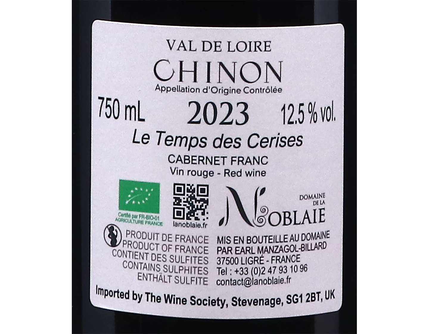 Chinon Temps des Cerises Domaine de la Noblaie 2023 ORGANIC