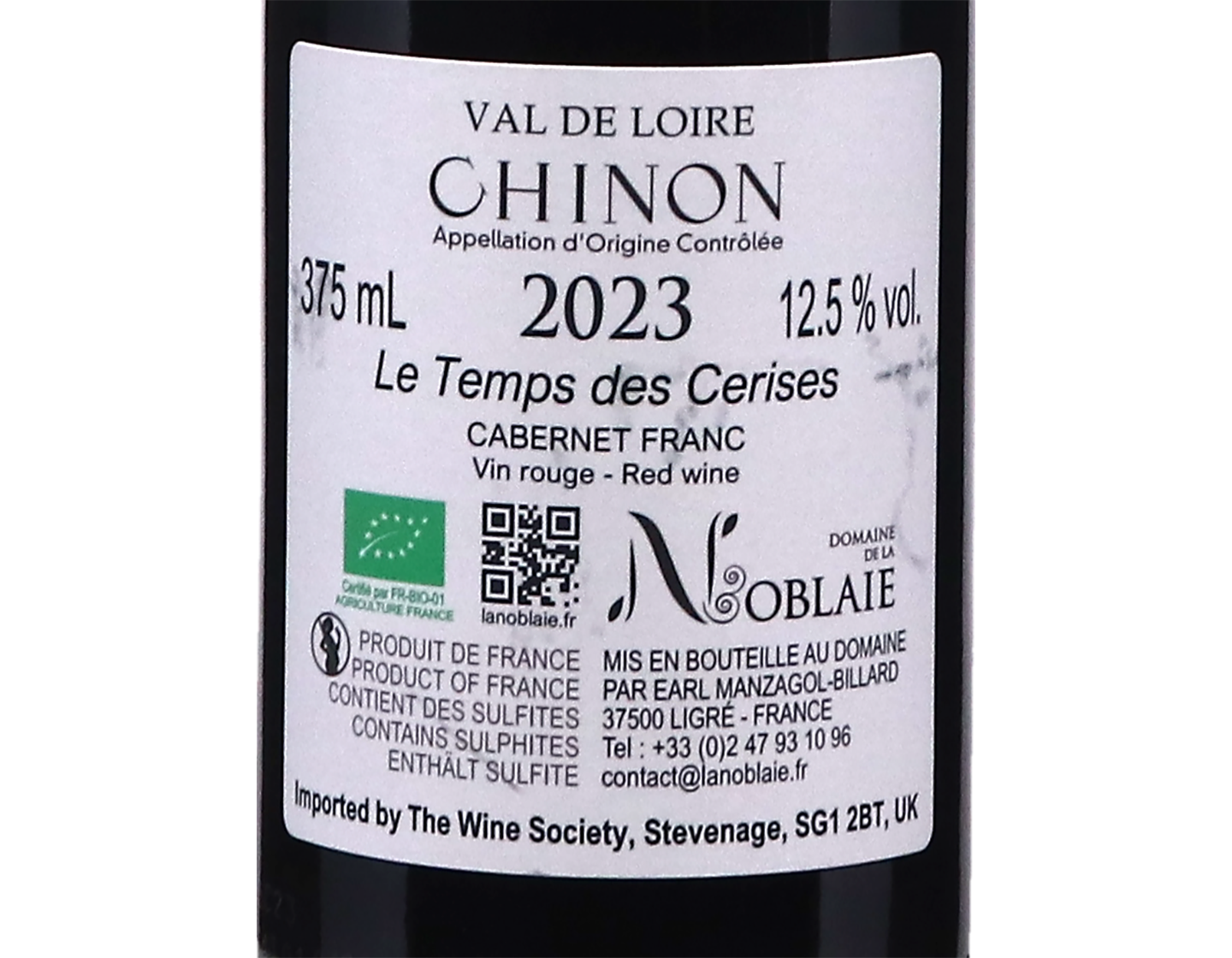 Half bottle of Chinon ‘Le Temps des Cerises', Domaine de la Noblaie 2023