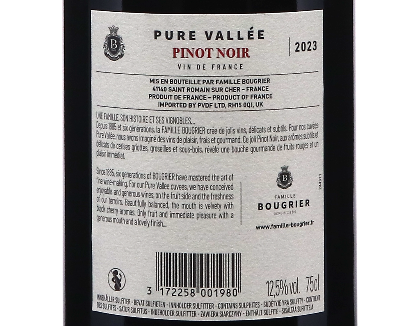 Pinot Noir Pure Vallee Vin de France Famille Bougrier 2023