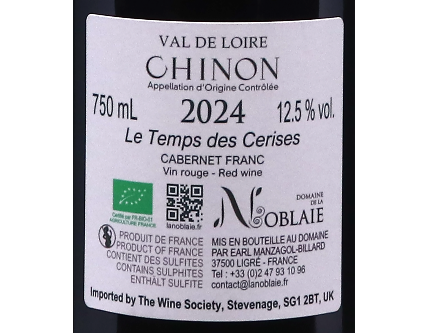 Chinon Temps des Cerises Domaine de la Noblaie 2024