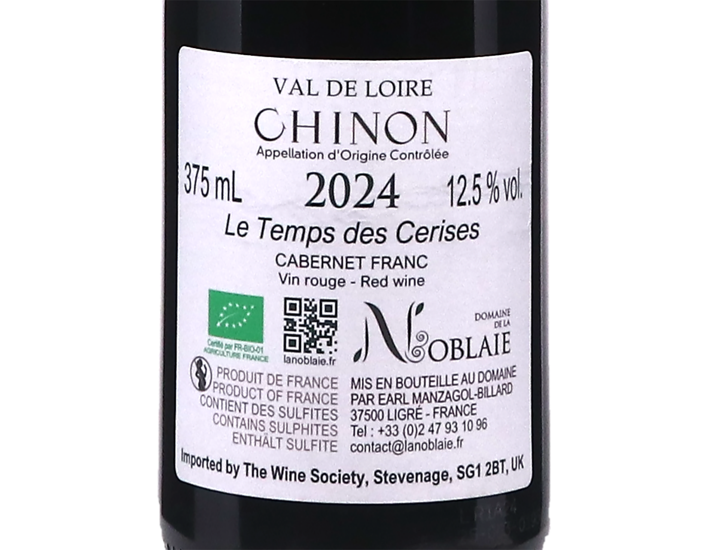 Half bottle of Chinon Temps des Cerises Domaine de la Noblaie 2024