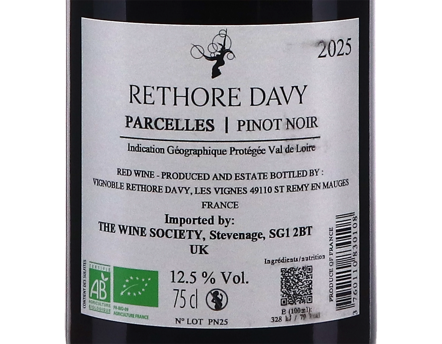 Val de Loire Parcelles Pinot Noir Rethore Davy 2025 Organic