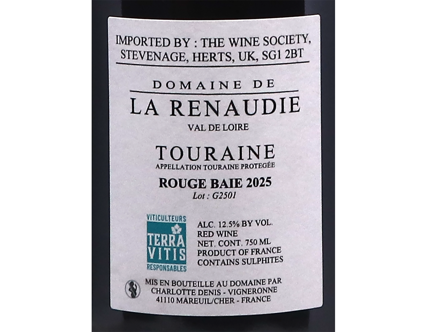Touraine Rouge Baie Domaine de la Renaudie 2025