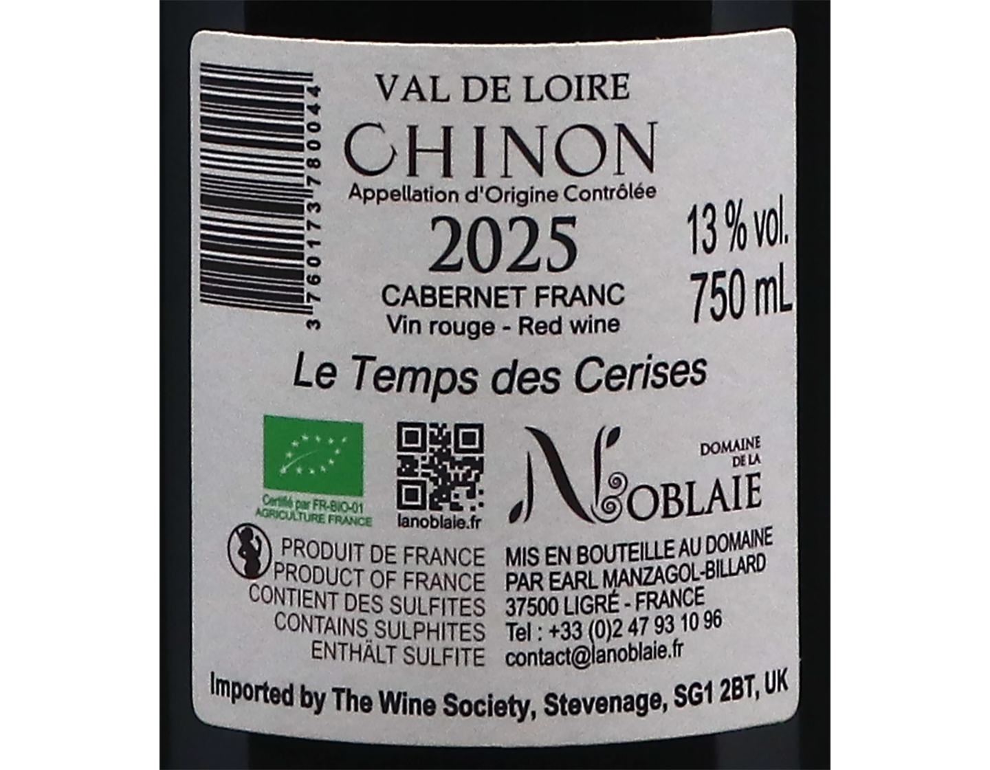 Chinon ‘Le Temps des Cerises’, Domaine de la Noblaie 2025