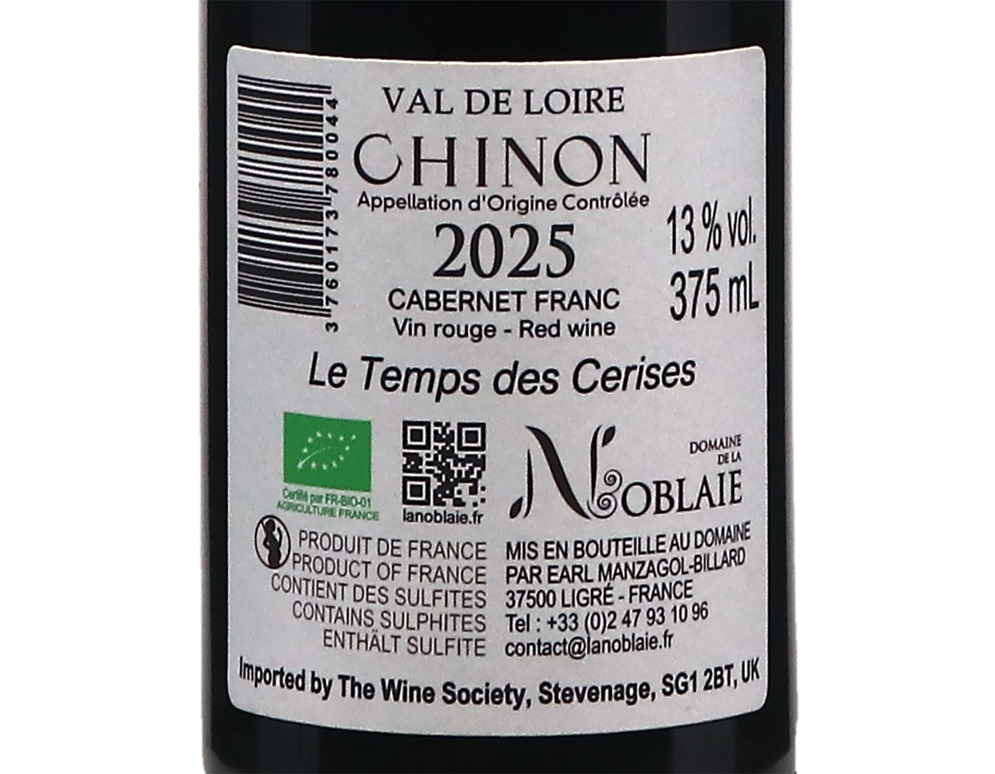Half bottle of Chinon ‘Le Temps des Cerises’, Domaine de la Noblaie 2025