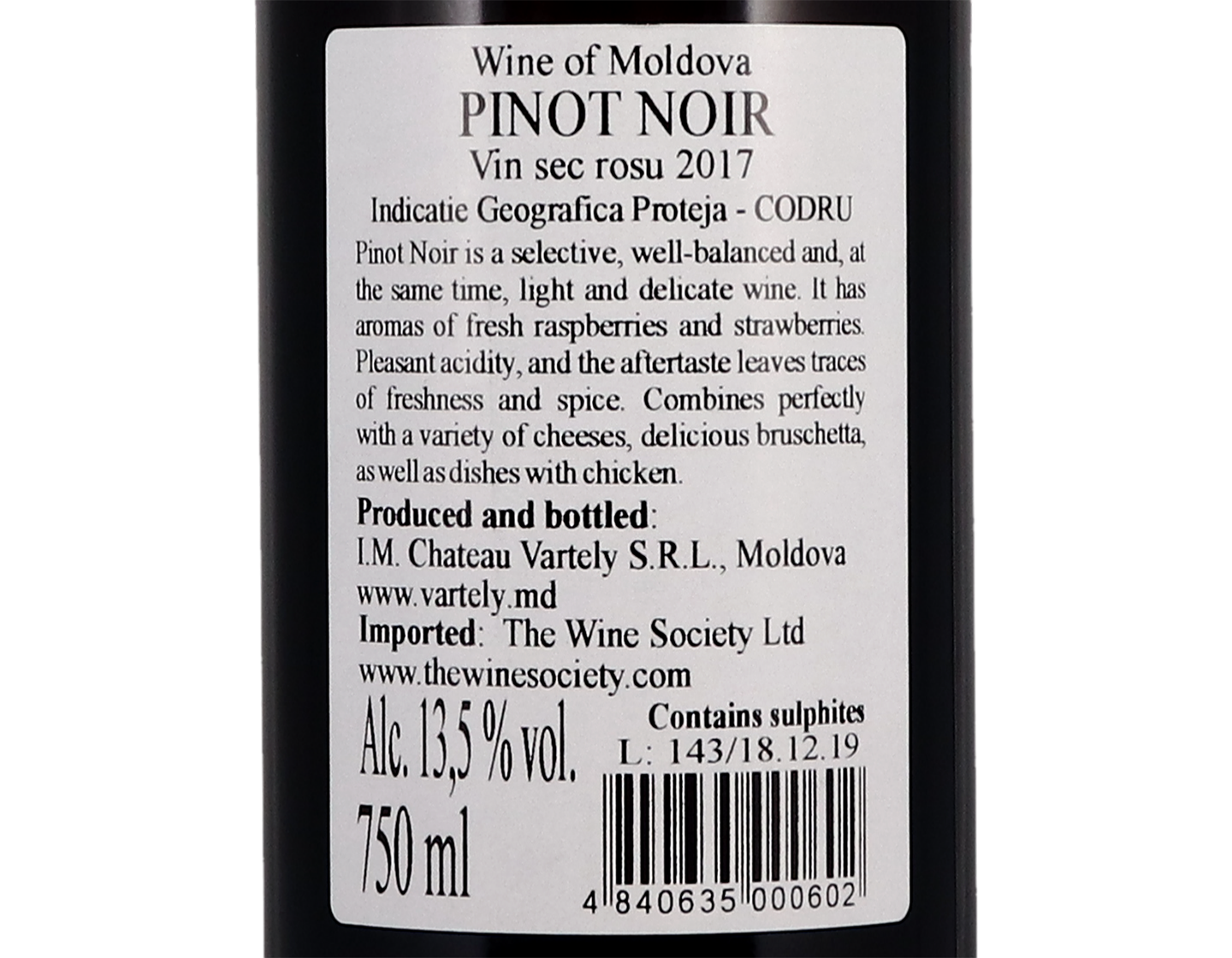 Pinot Noir Chateau Vartely 2017