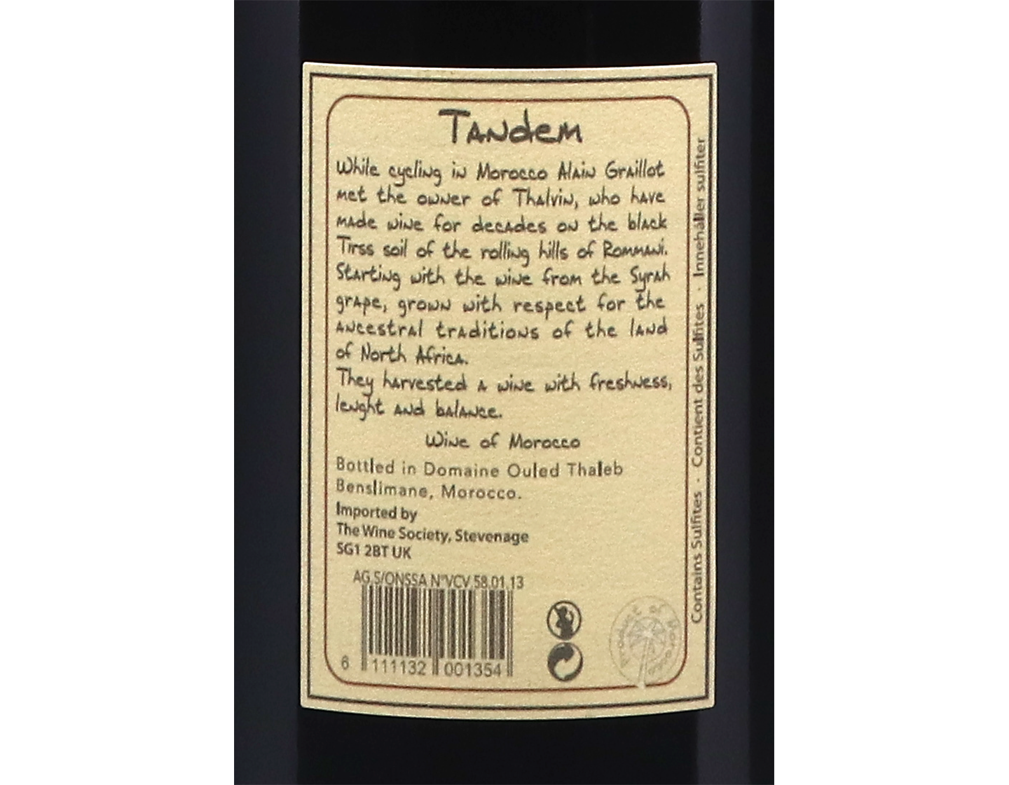 Syrah du Maroc Tandem, Alain Graillot et Thalvin 2023