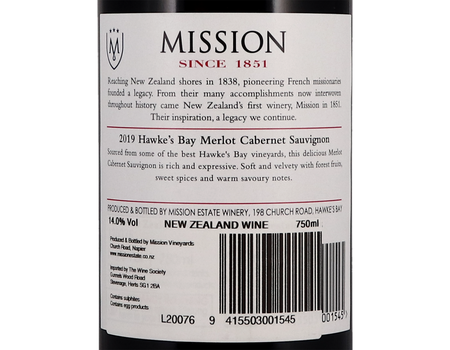 Mission Estate Hawke's Bay Merlot Cabernet 2019