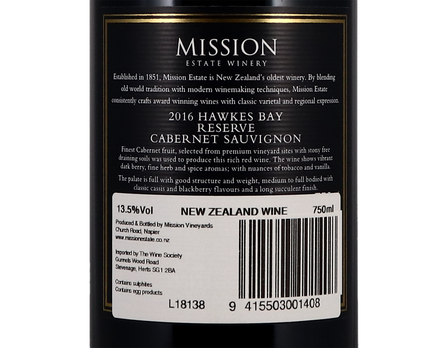 Mission Estate Reserve Hawkes Bay Cabernet Sauvignon 2016