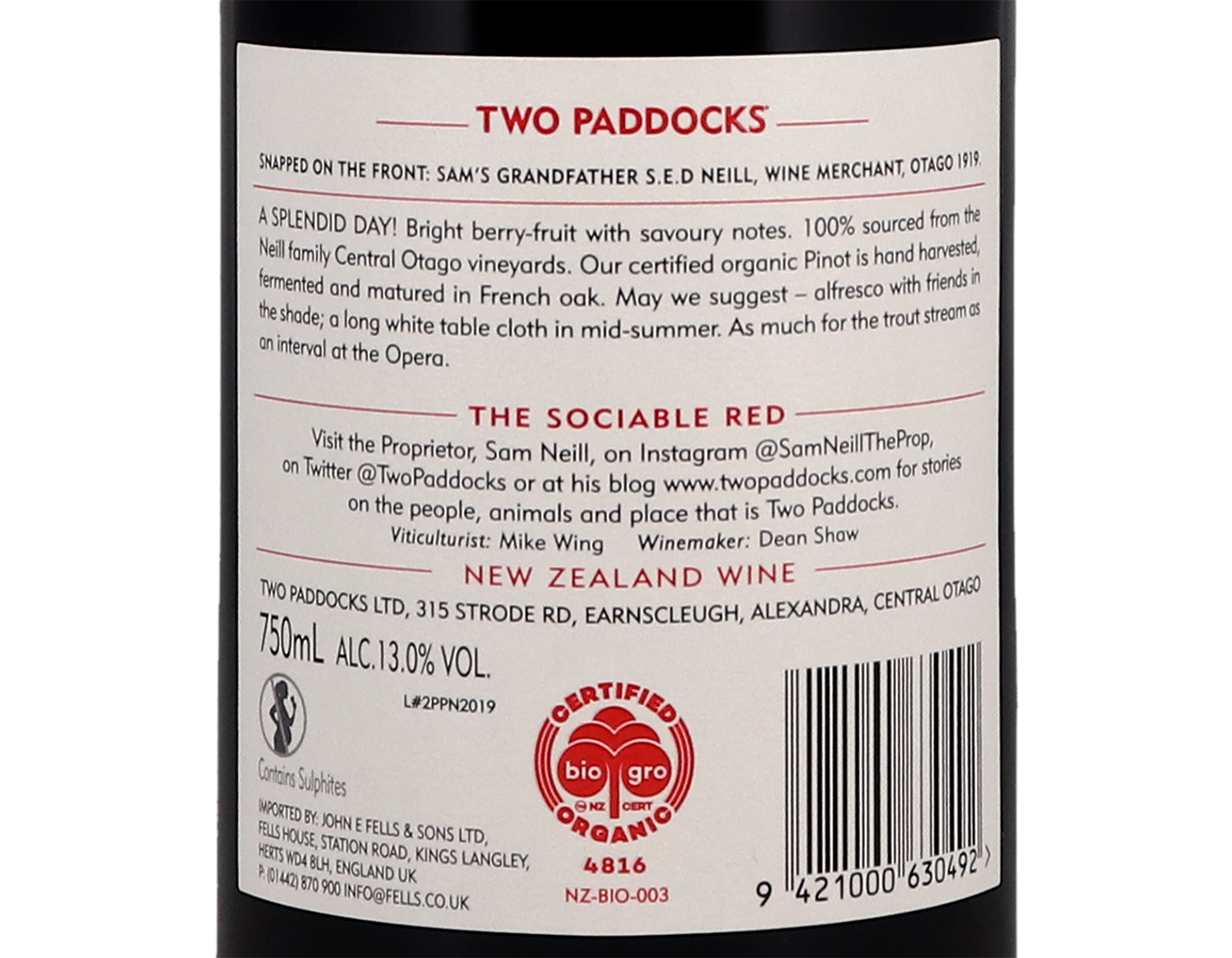 Two Paddocks Picnic Central Otago Pinot Noir 2019