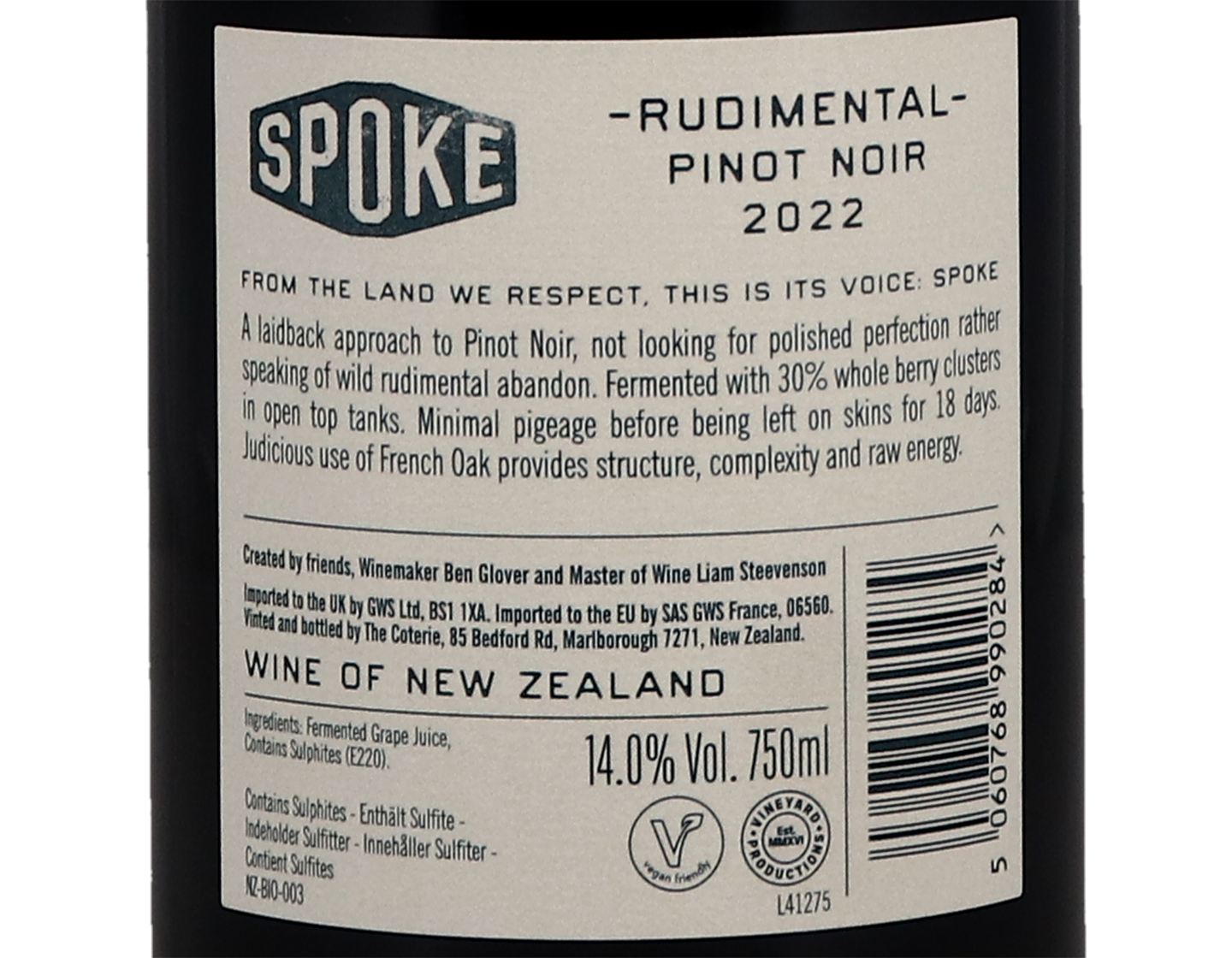 Spoke Rudimental Central Otago Pinot Noir 2022 ORGANIC