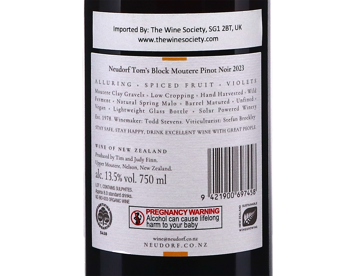 Neudorf Toms Block Moutere Nelson Pinot Noir 2023 ORGANIC
