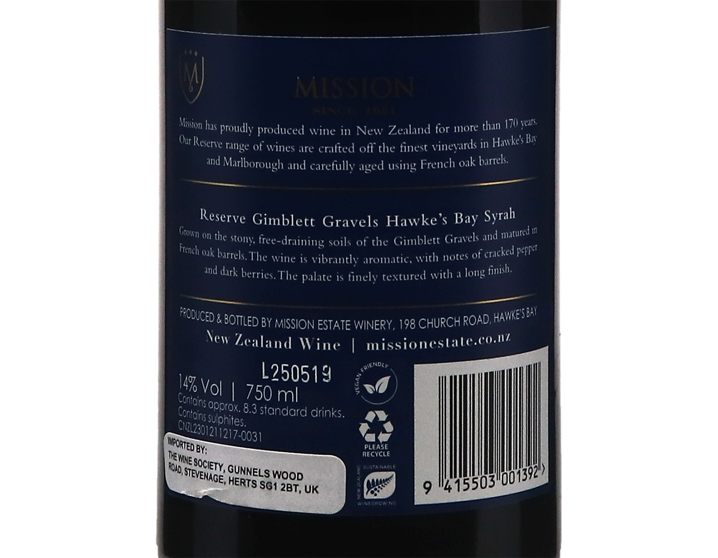 Mission Estate Gimblett Gravels Reserve Hawkes Bay Syrah 2024