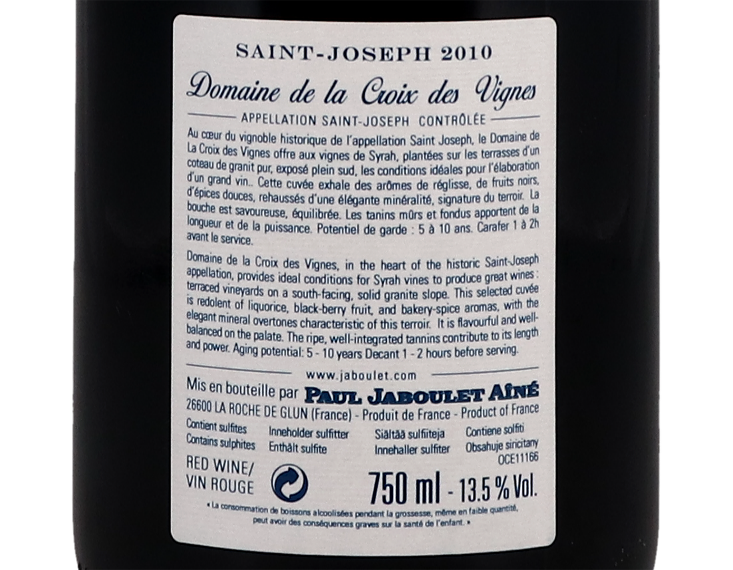 Saint Joseph La Croix des Vignes, Paul Jaboulet Aîné, 2010
