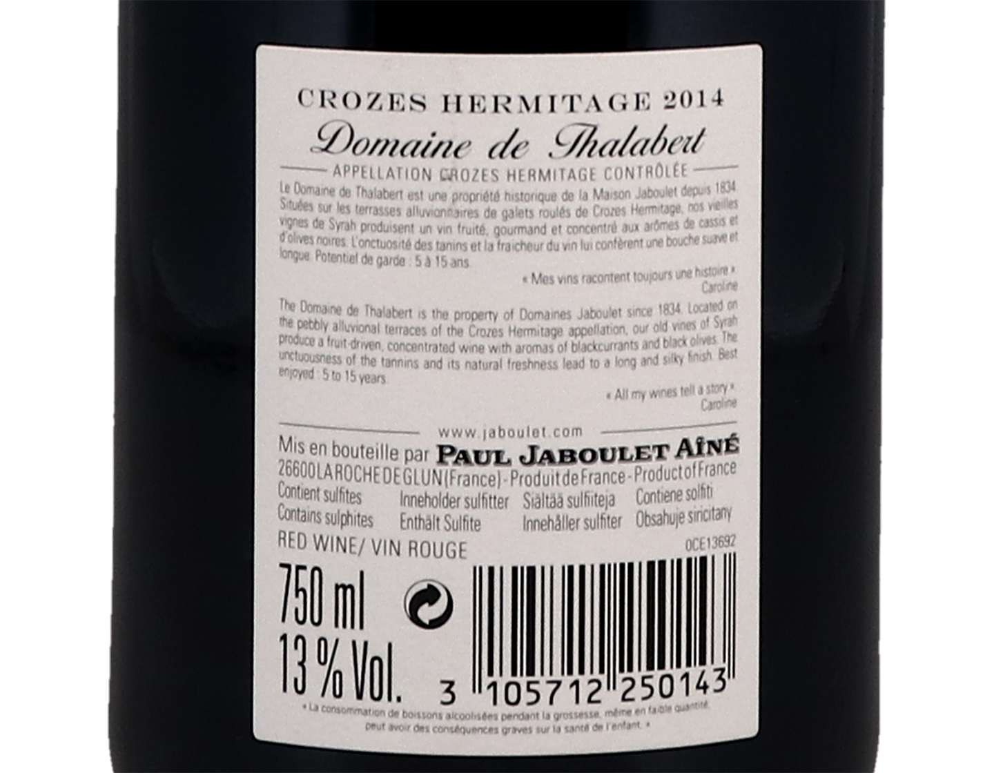 Crozes Hermitage Dom de Thalabert 2014 Paul Jaboulet Aine Red