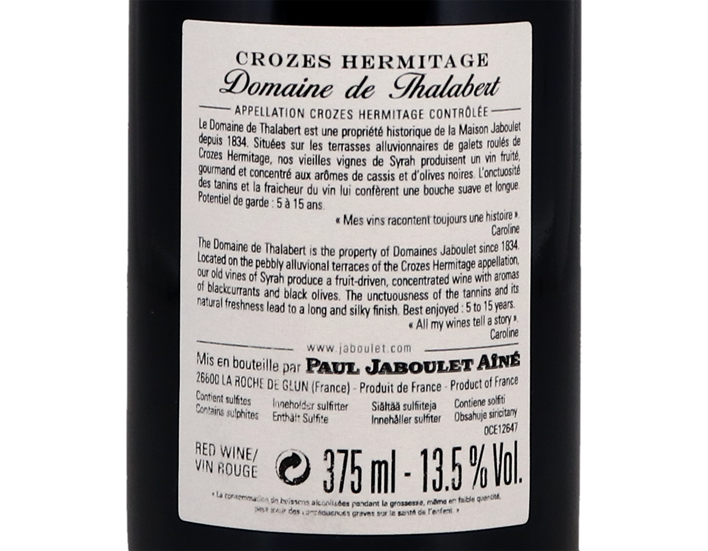 Half bottle of Crozes-Hermitage Domaine de Thalabert, Paul Jaboulet Aîné 2015