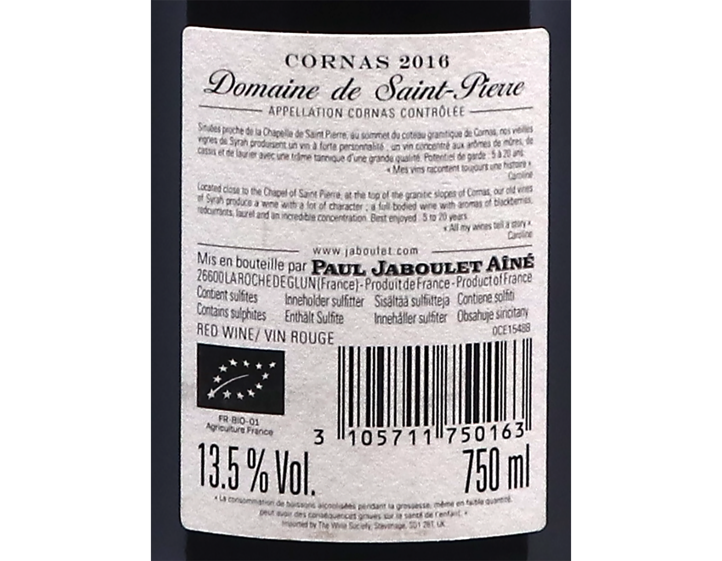 Cornas Domaine Saint Pierre Paul Jaboulet Aine 2016 ORGANIC