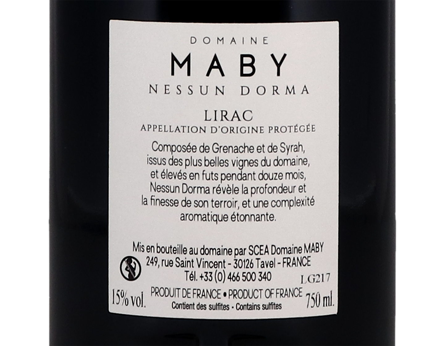 Lirac Nessun Dorma, Domaine Maby 2017