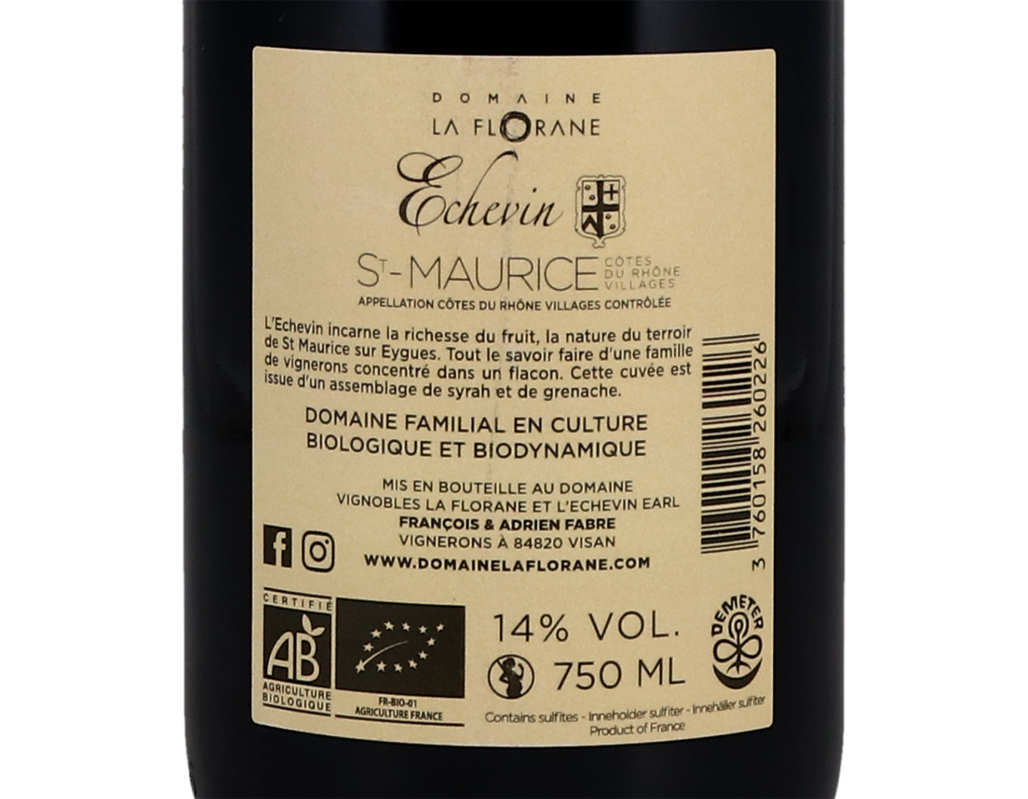 Saint-Maurice Côtes-du-Rhône Villages Rouge de Rouville, Domaine de l'Echevin 2017