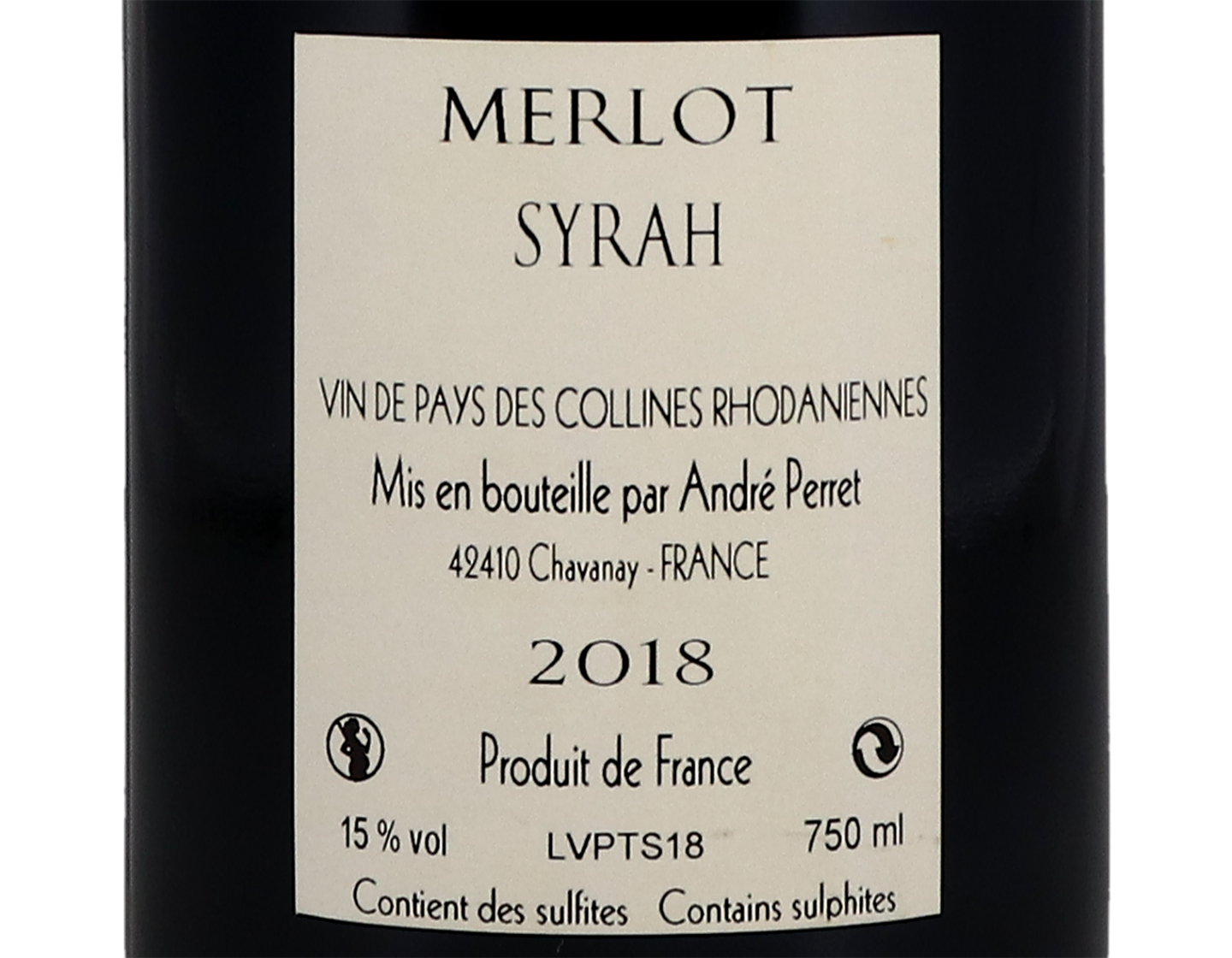 Merlot Syrah, Vin de Pays des Collines Rhodaniennes, Domaine André Perret 2018