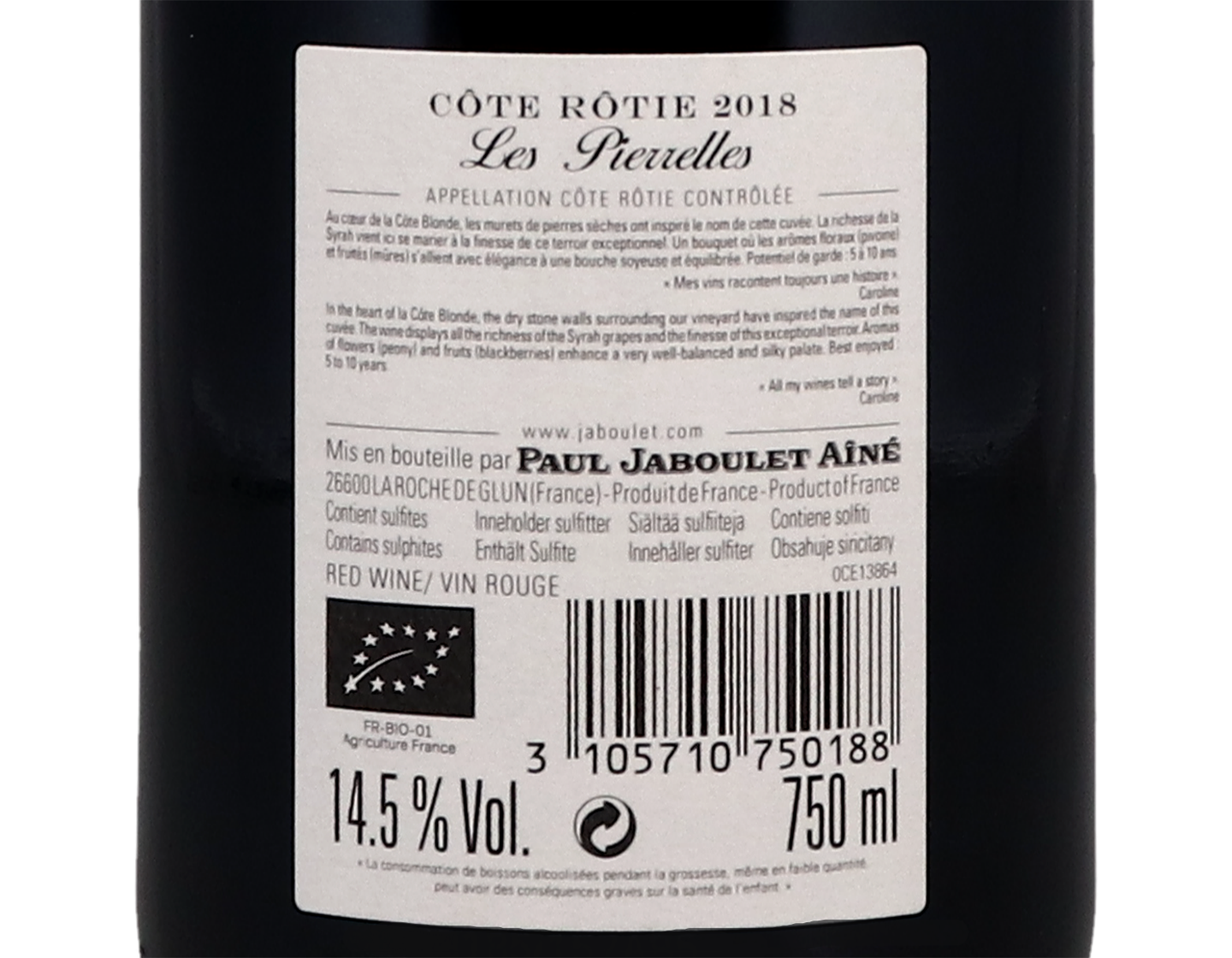 Cote Rotie Domaine des Pierrelles Paul Jaboulet Aine 2018