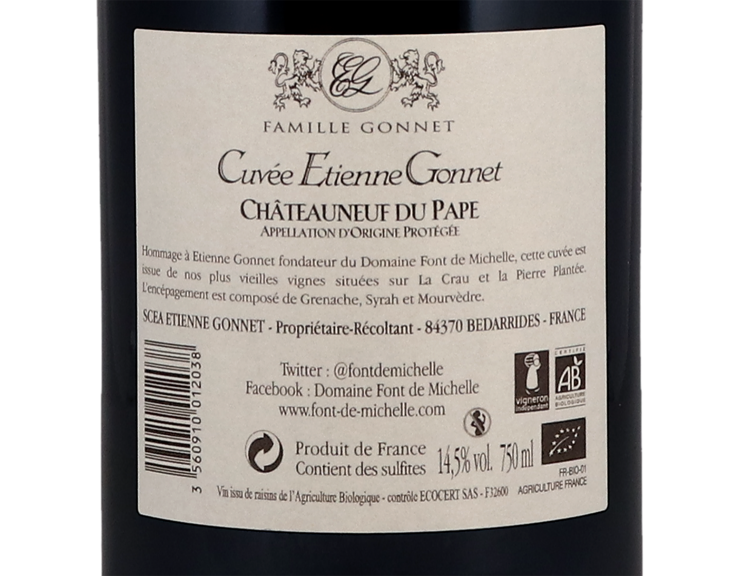 Chateauneuf du Pape Cuvee Etienne Gonnet Domaine Font de Michelle 2018