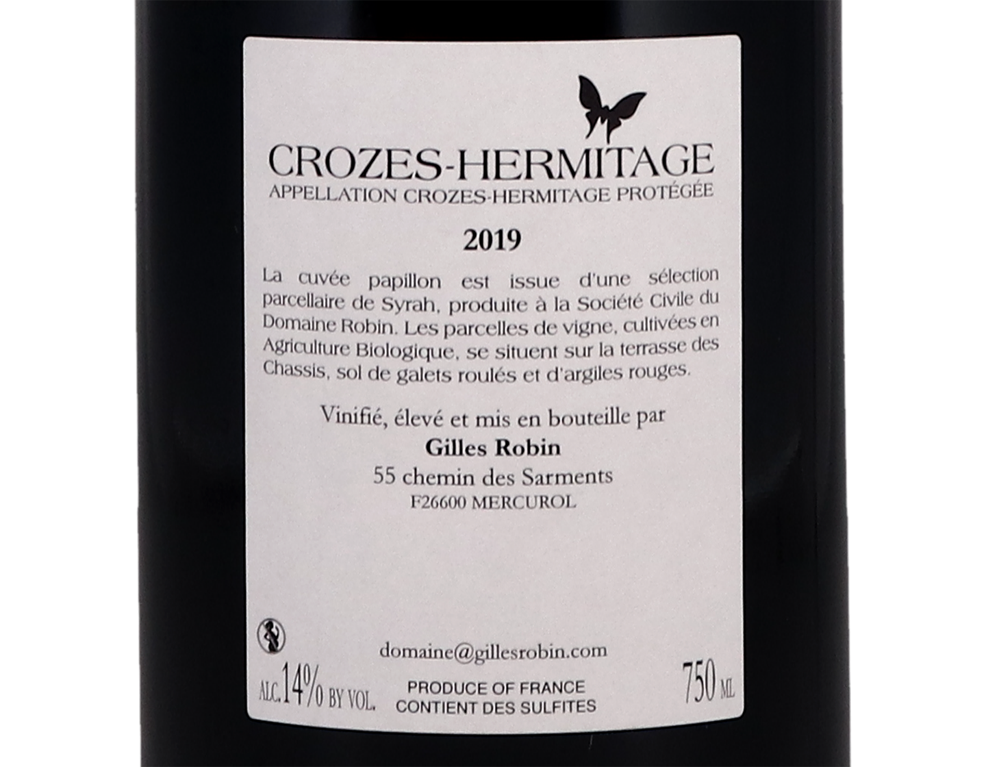 Crozes Hermitage Les Papillons Domaine Gilles Robin 2019