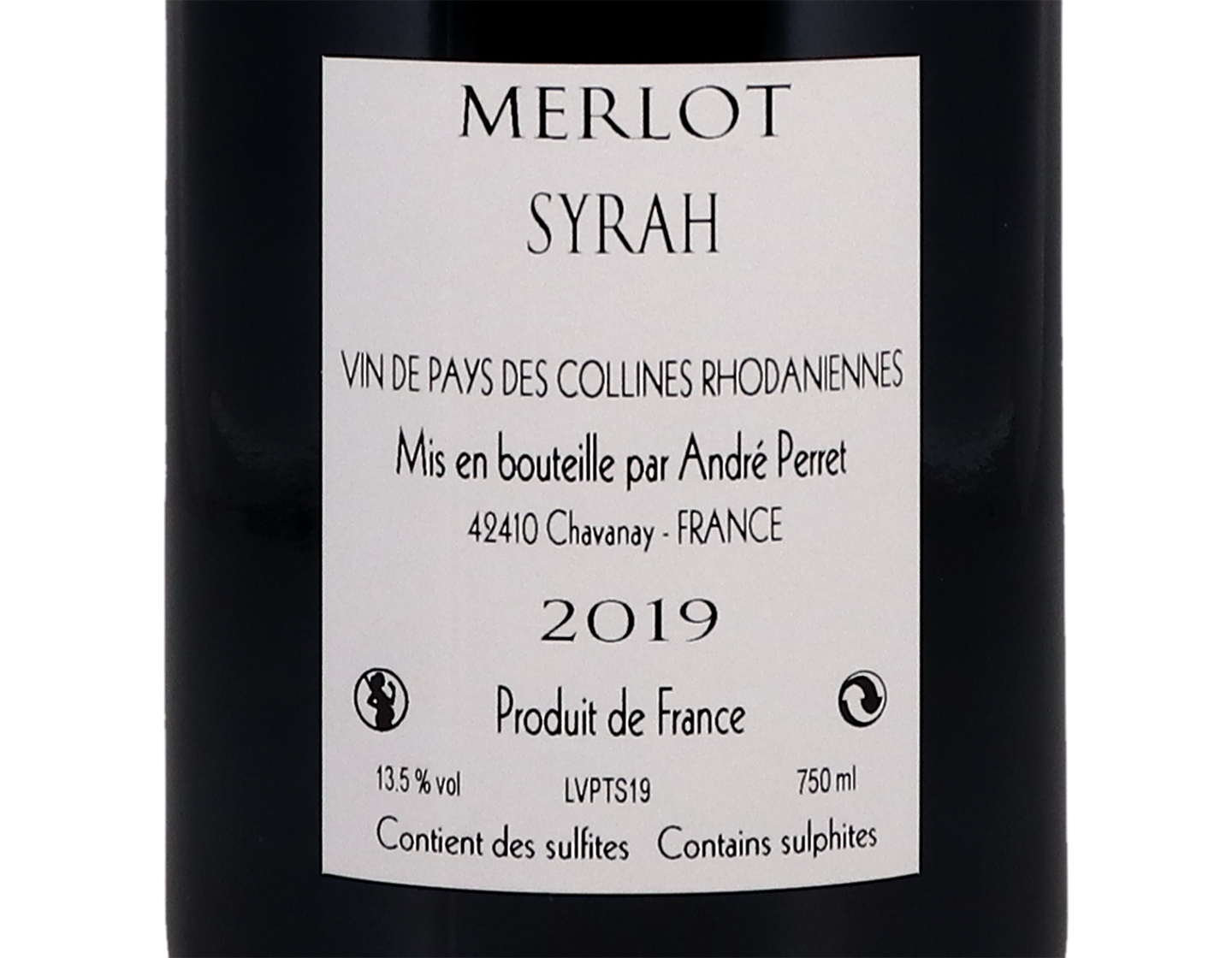 Merlot-Syrah, Vin de Pays des Collines Rhodaniennes, Domaine André Perret 2019