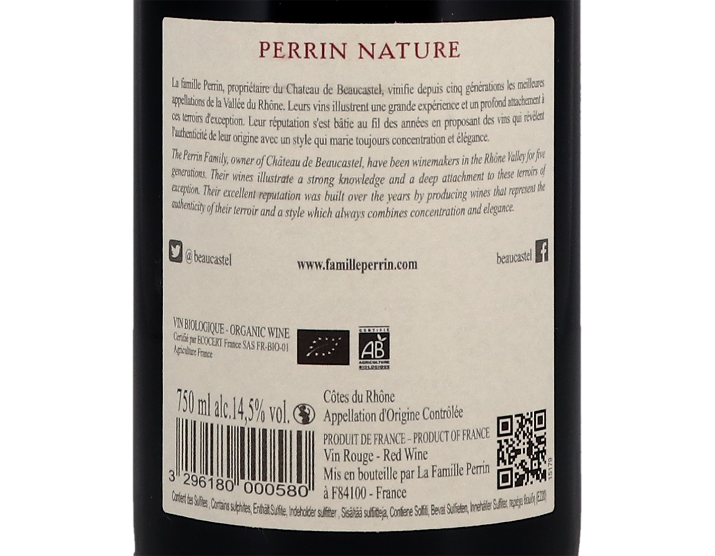 Cotes du Rhone Nature Famille Perrin 2020 ORGANIC