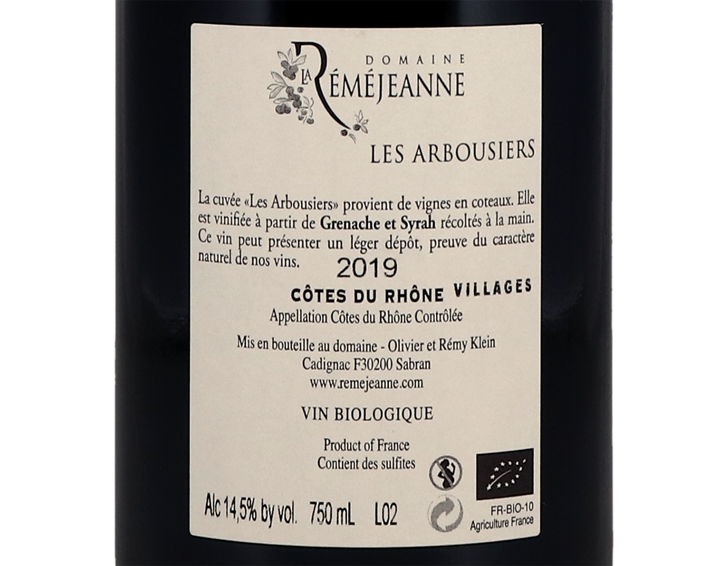 Côtes-du-Rhône, Les Arbousiers, Domaine la Rémejeanne 2019