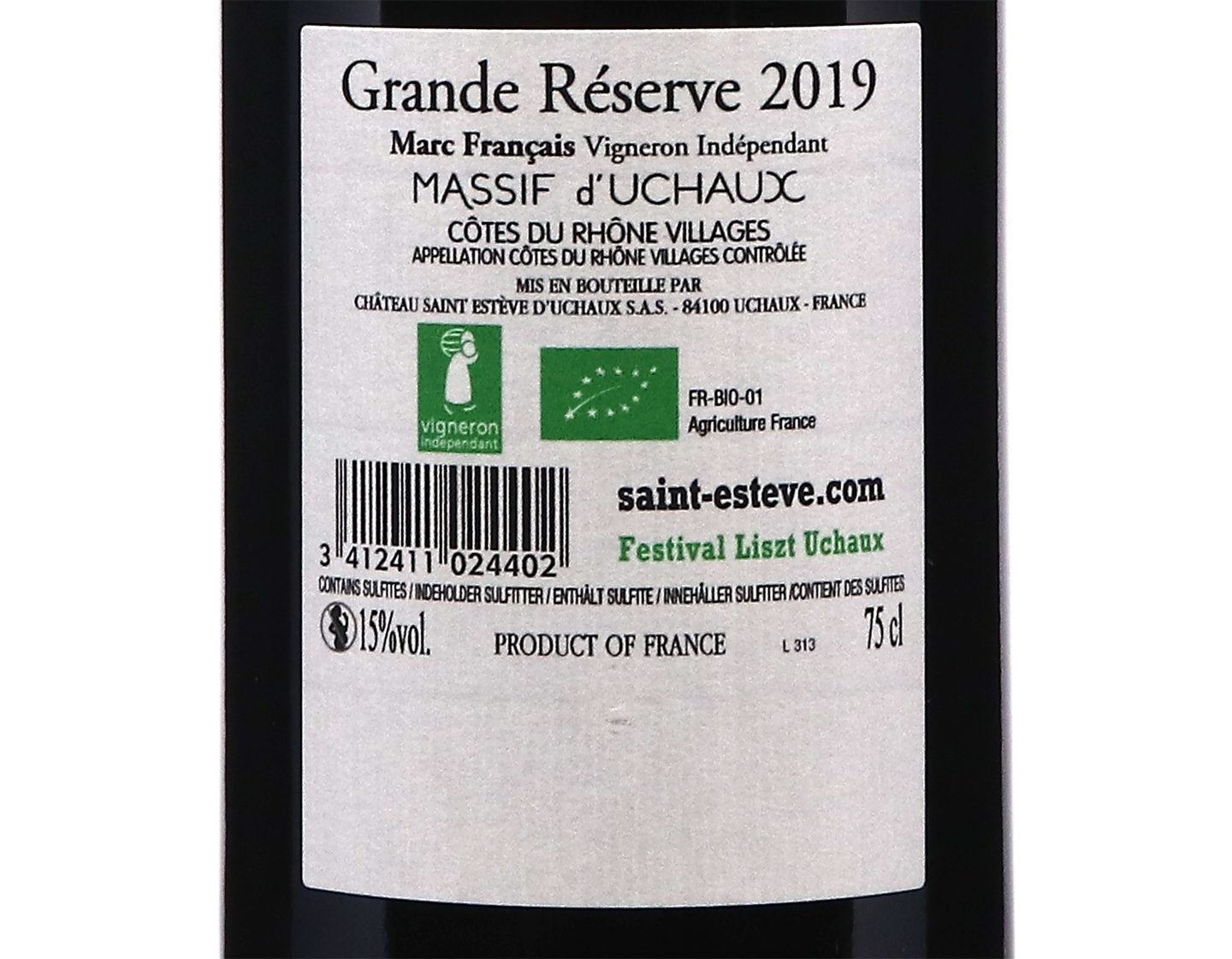 Massif d Uchaux Grand Reserve Chateau Saint Esteve ORGANIC 2019