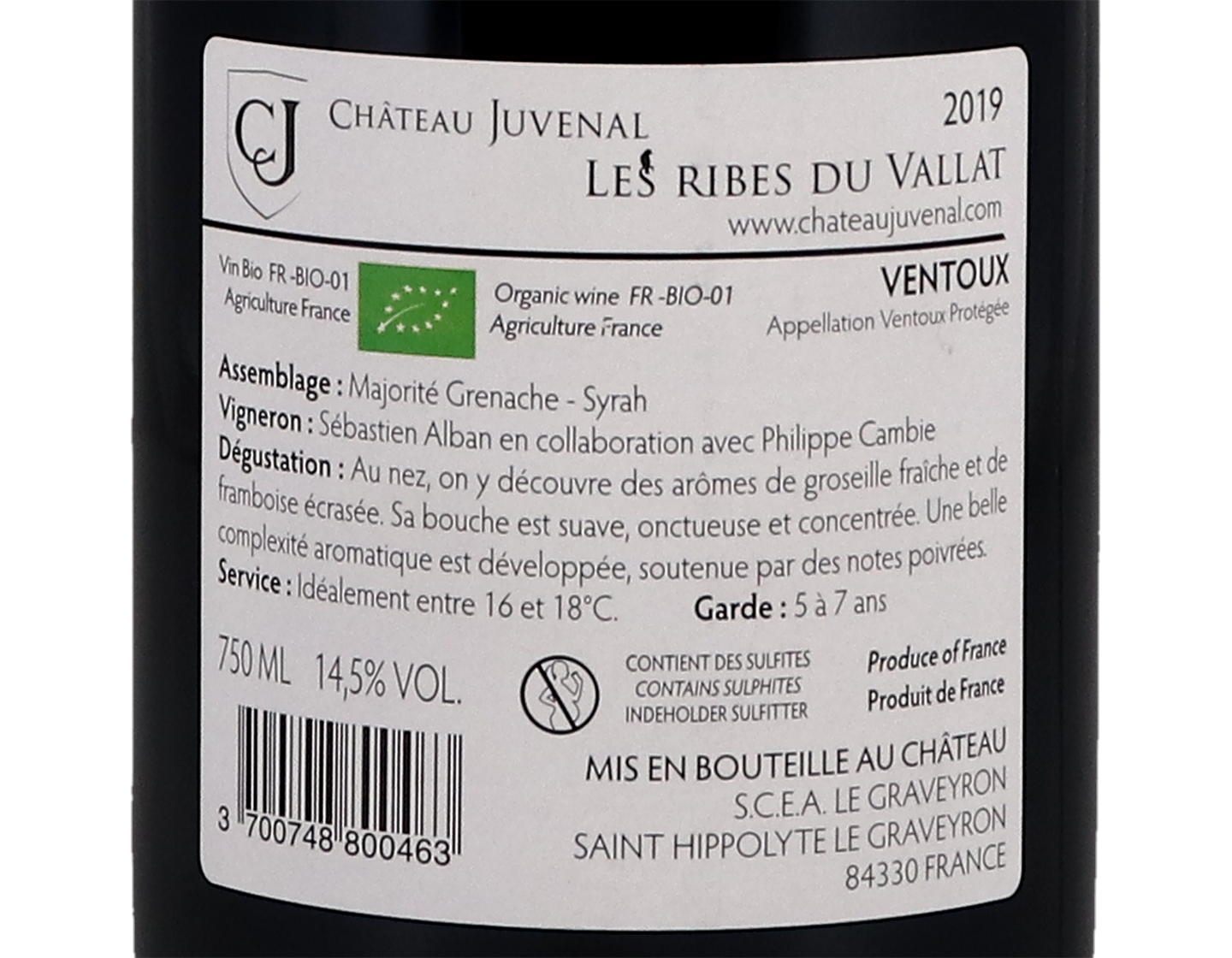 Ventoux Rouge Ribes du Vallat Chateau Juvenal 2019