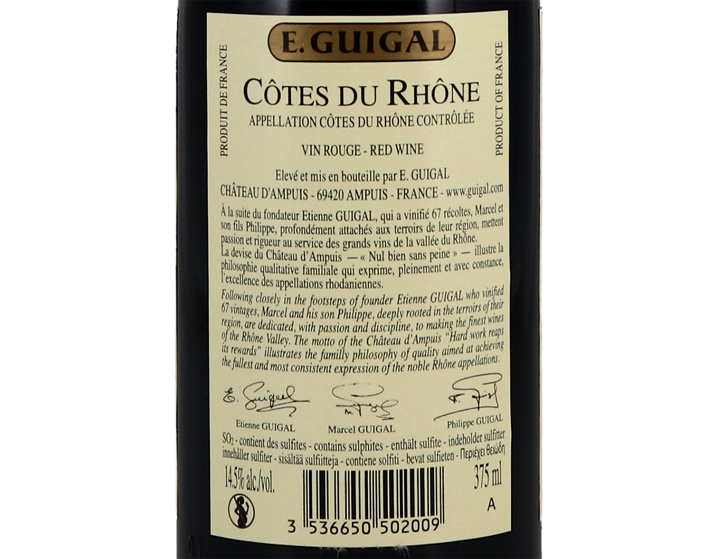 Half bottle of Cotes du Rhone Rouge Guigal 2018
