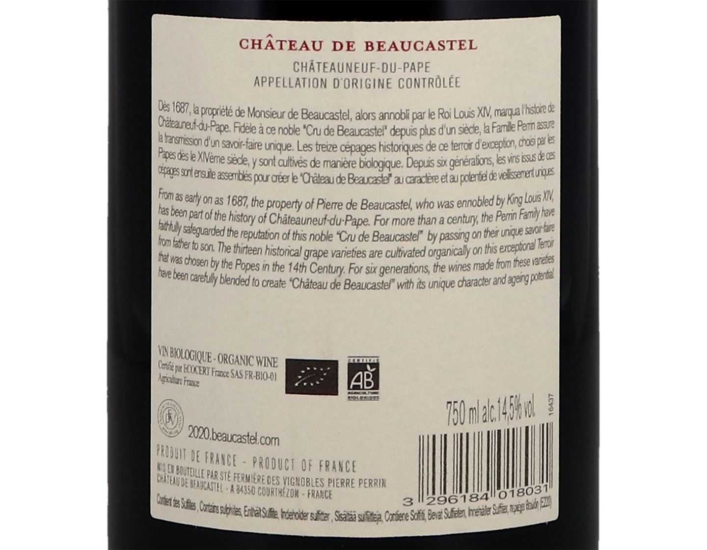 Chateauneuf du Pape Chateau de Beaucastel 2020