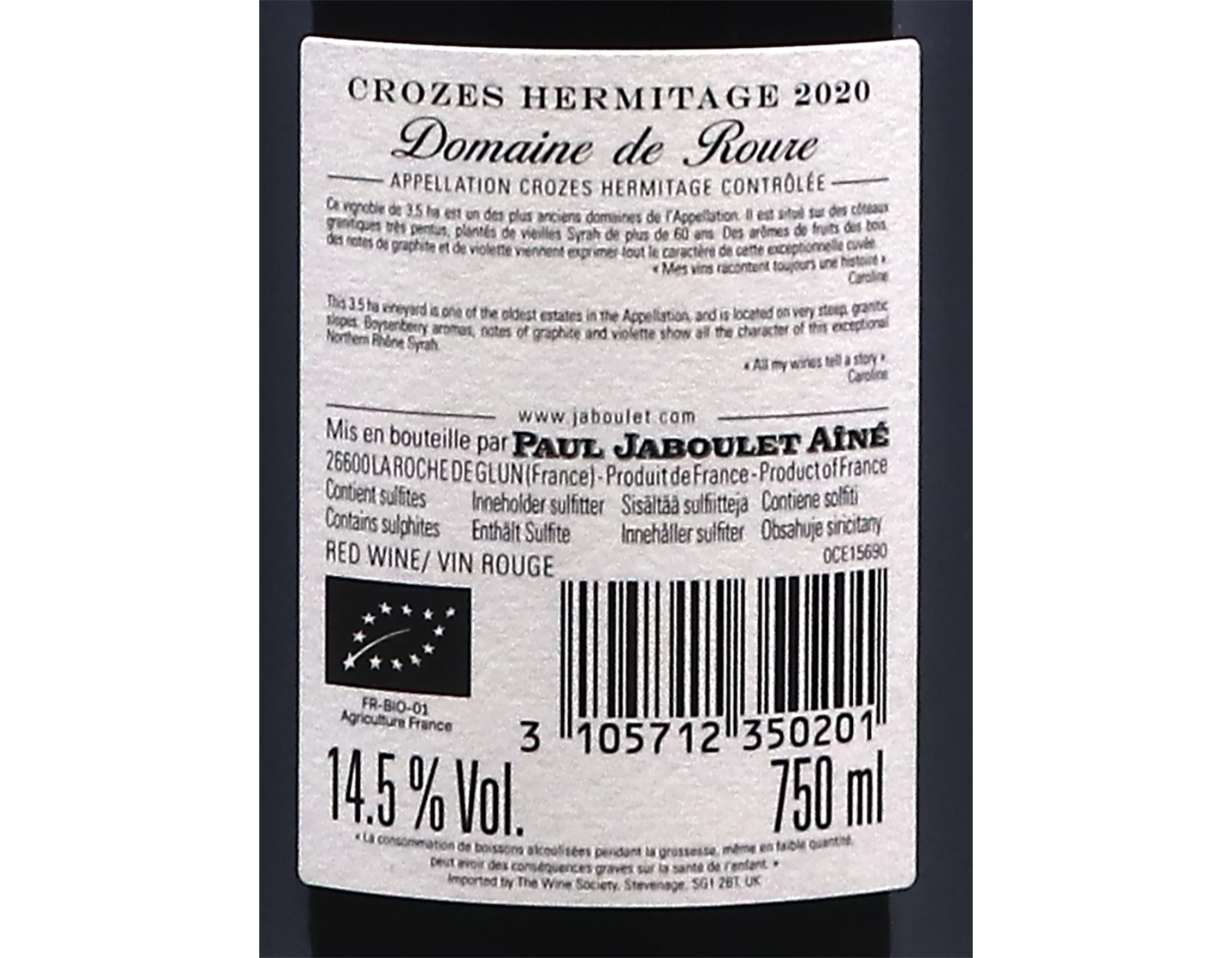 Crozes Hermitage Rouge Domaine Roure Paul Jaboulet Aine 2020