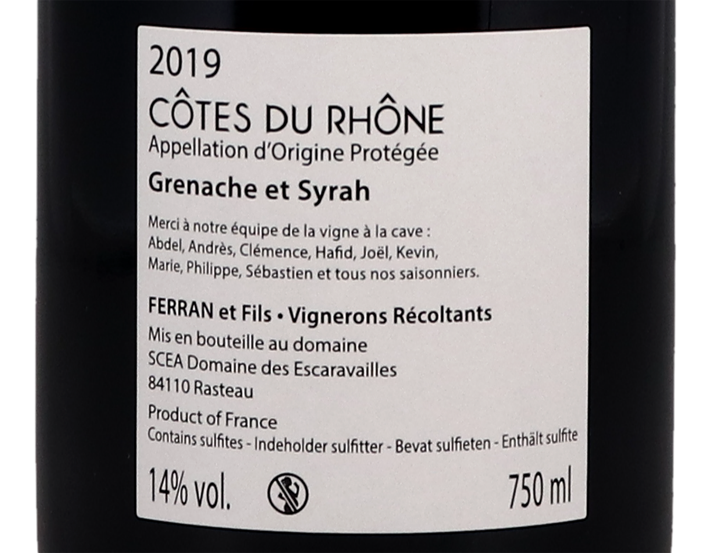 Cotes du Rhone Sablieres Domaines des Escaravailles 2019